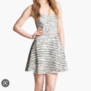 Unworn Parker Strapless Silk Black and White Dress